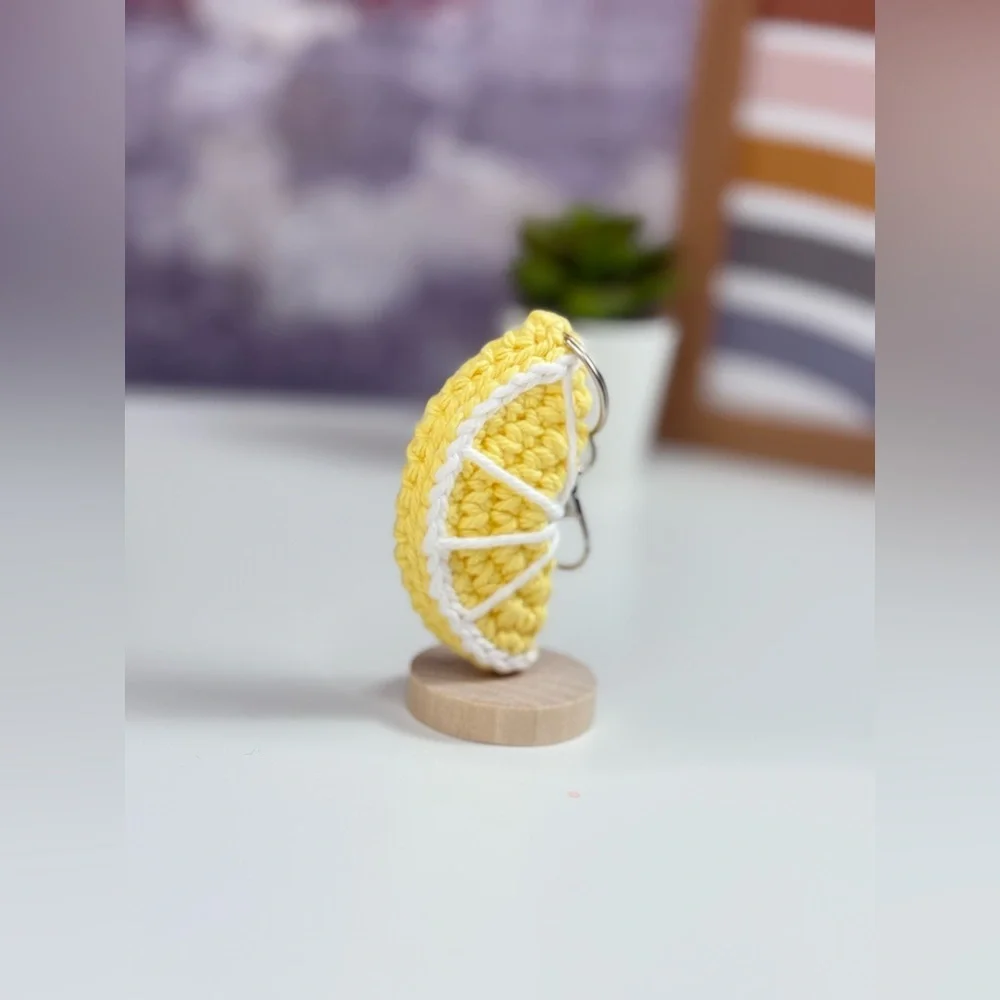 Handcrafted Crochet Lemon Slice Keychain